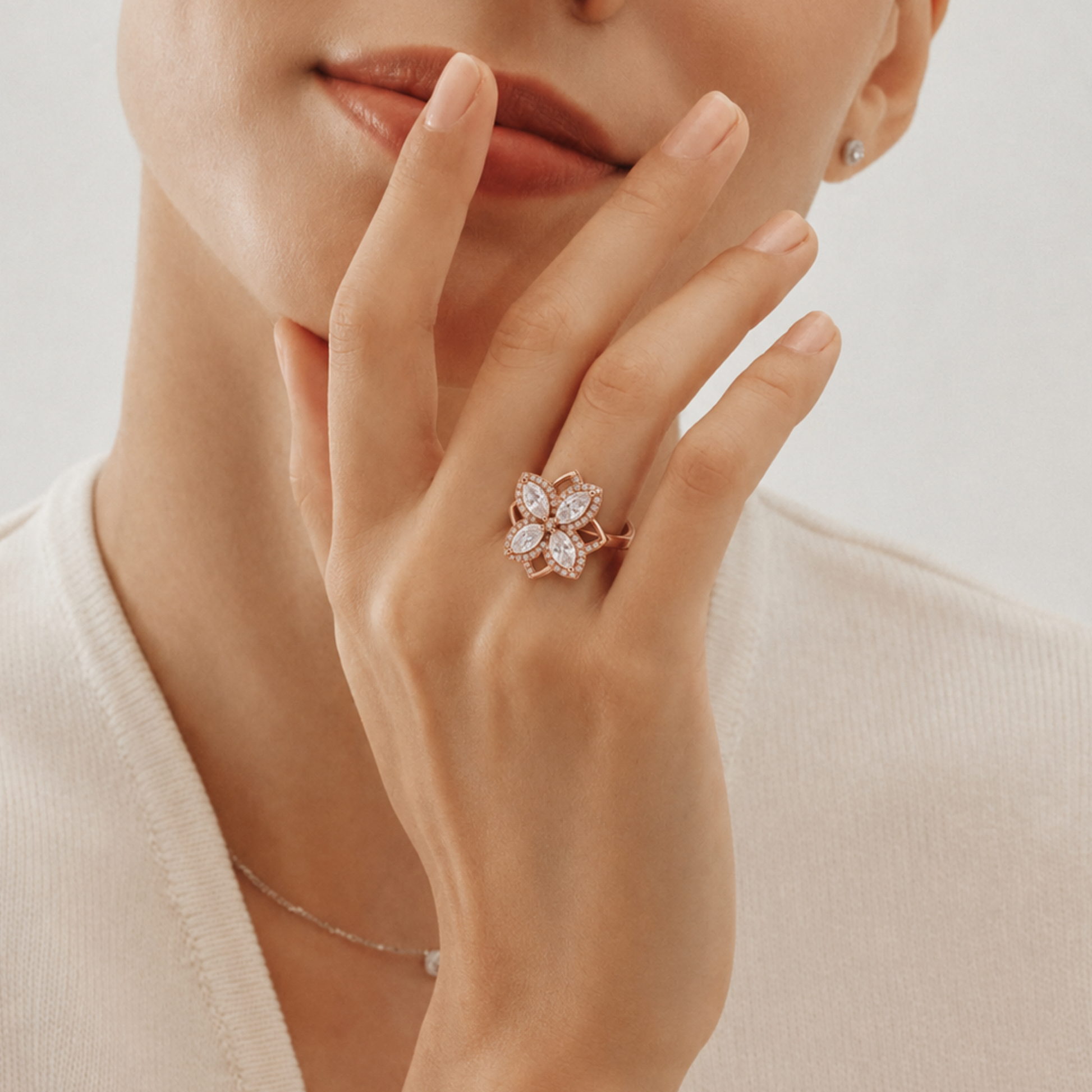 Rose Gold Marquise Floral Cluster