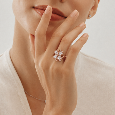 Rose Gold Marquise Floral Cluster