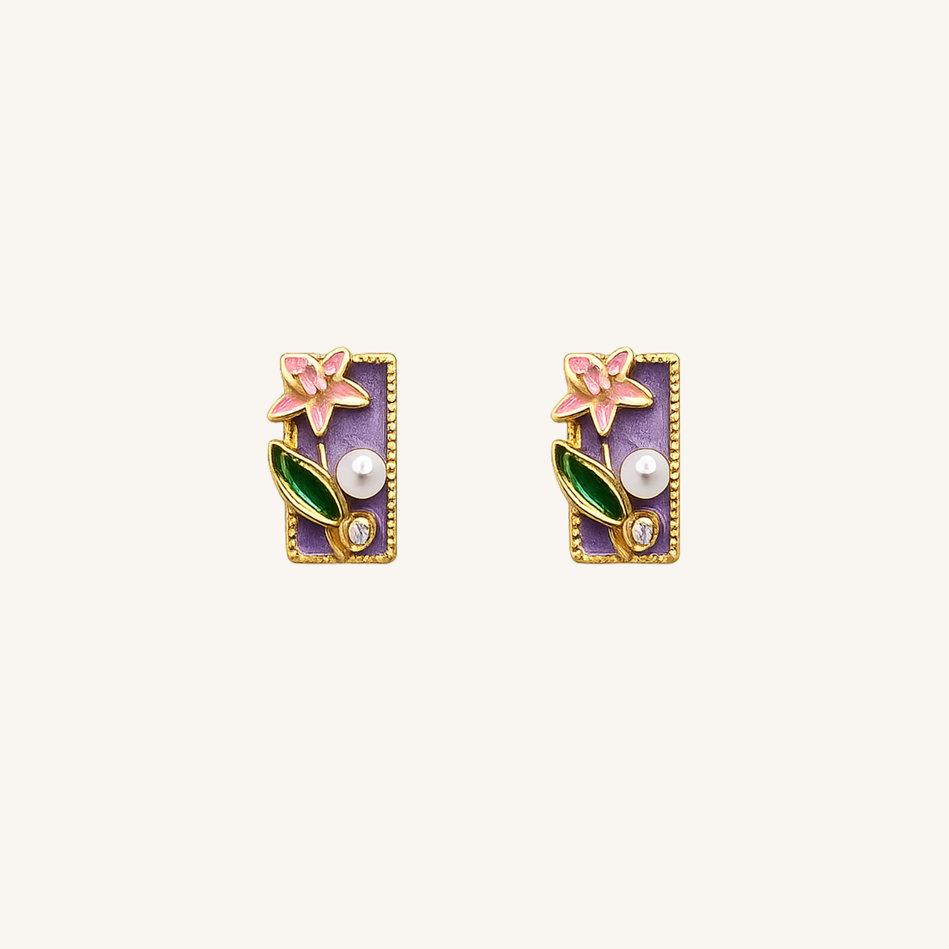 Aurelia Floral Enamel & Pearl Statement Stud