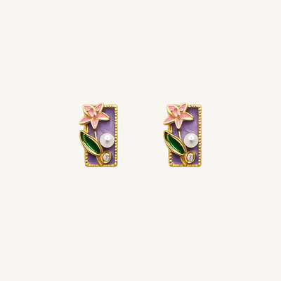 Aurelia Floral Enamel & Pearl Statement Stud