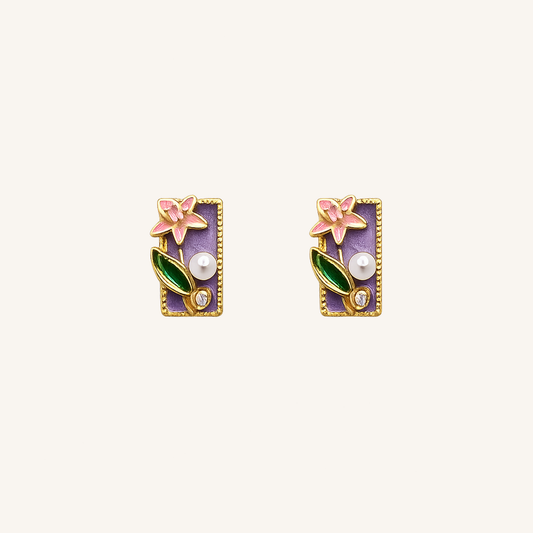 Aurelia Floral Enamel & Pearl Statement Stud