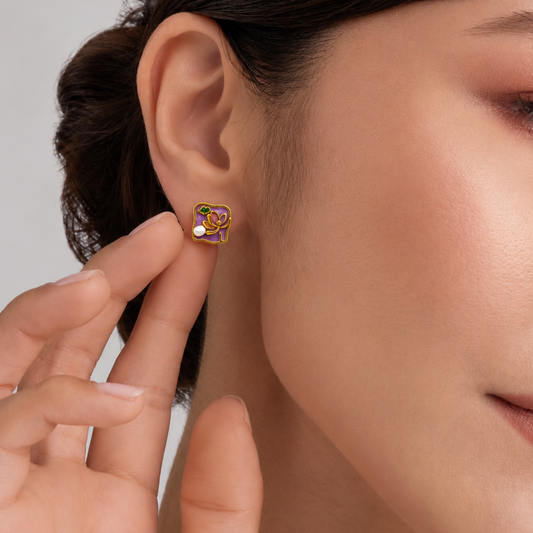 Aurelia Enamel Blossom & Pearl Stud