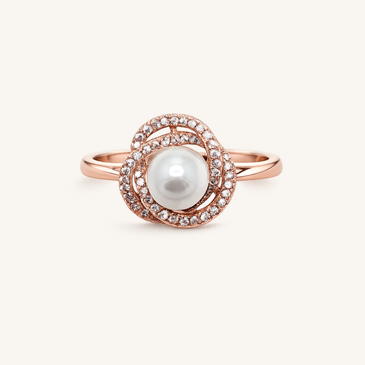 Rose Gold Pearl & Crystal Swirl