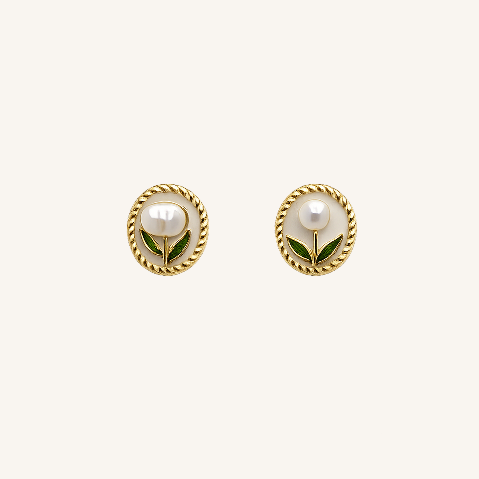 Aurelia Enamel Border & Pearl Stud