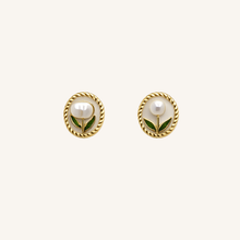 Aurelia Enamel Border & Pearl Stud
