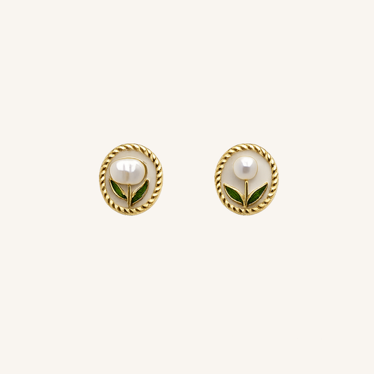 Aurelia Enamel Border & Pearl Stud