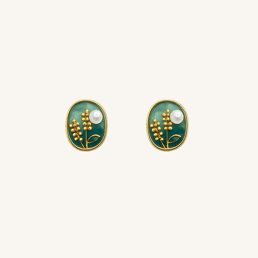 Aurelia Emerald Oval Beaded Frame Stud
