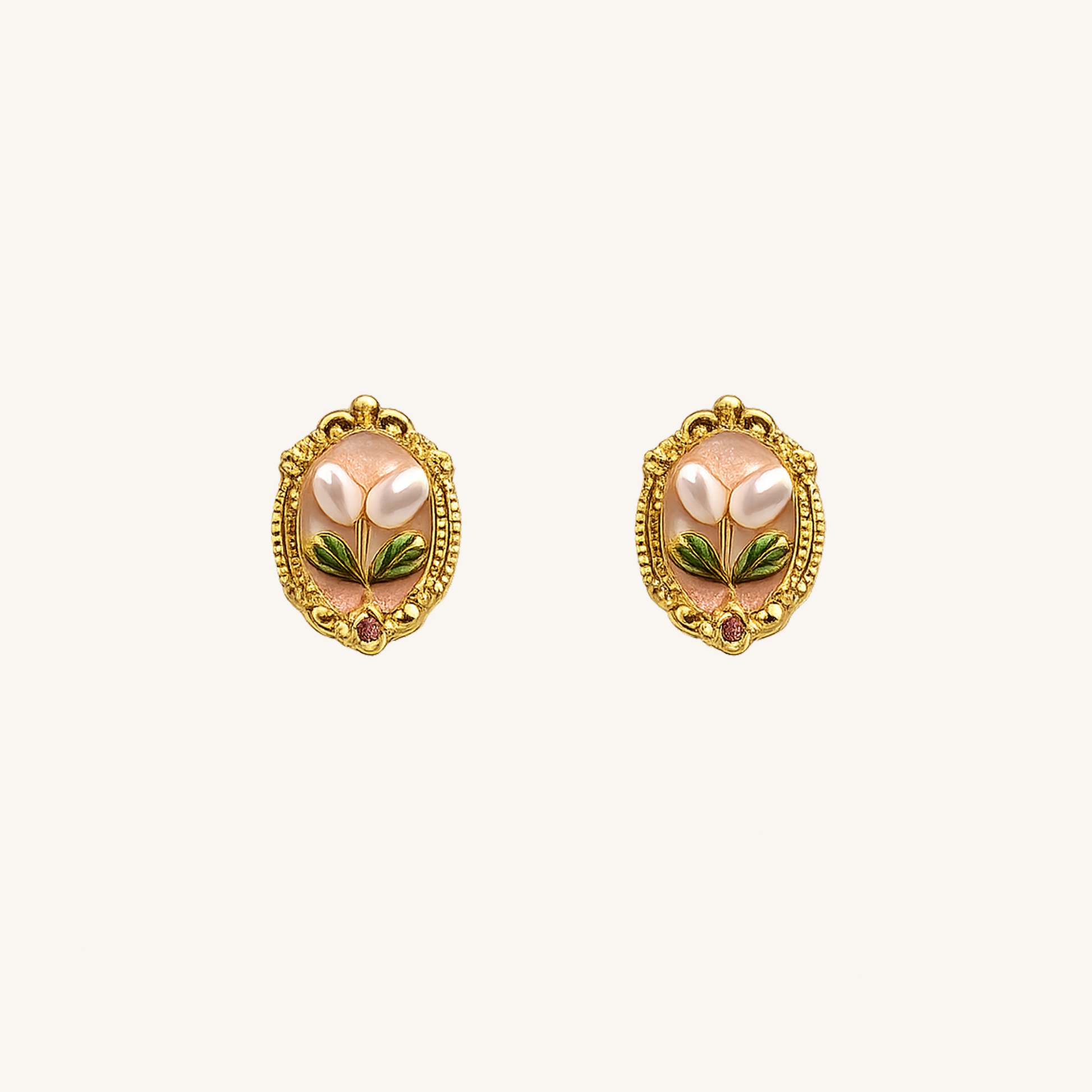 Aurelia Textured Gold & Pearl Button Stud