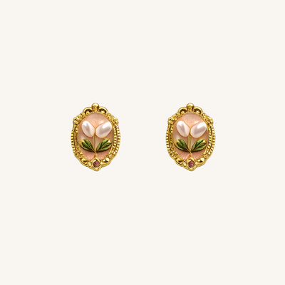 Aurelia Textured Gold & Pearl Button Stud