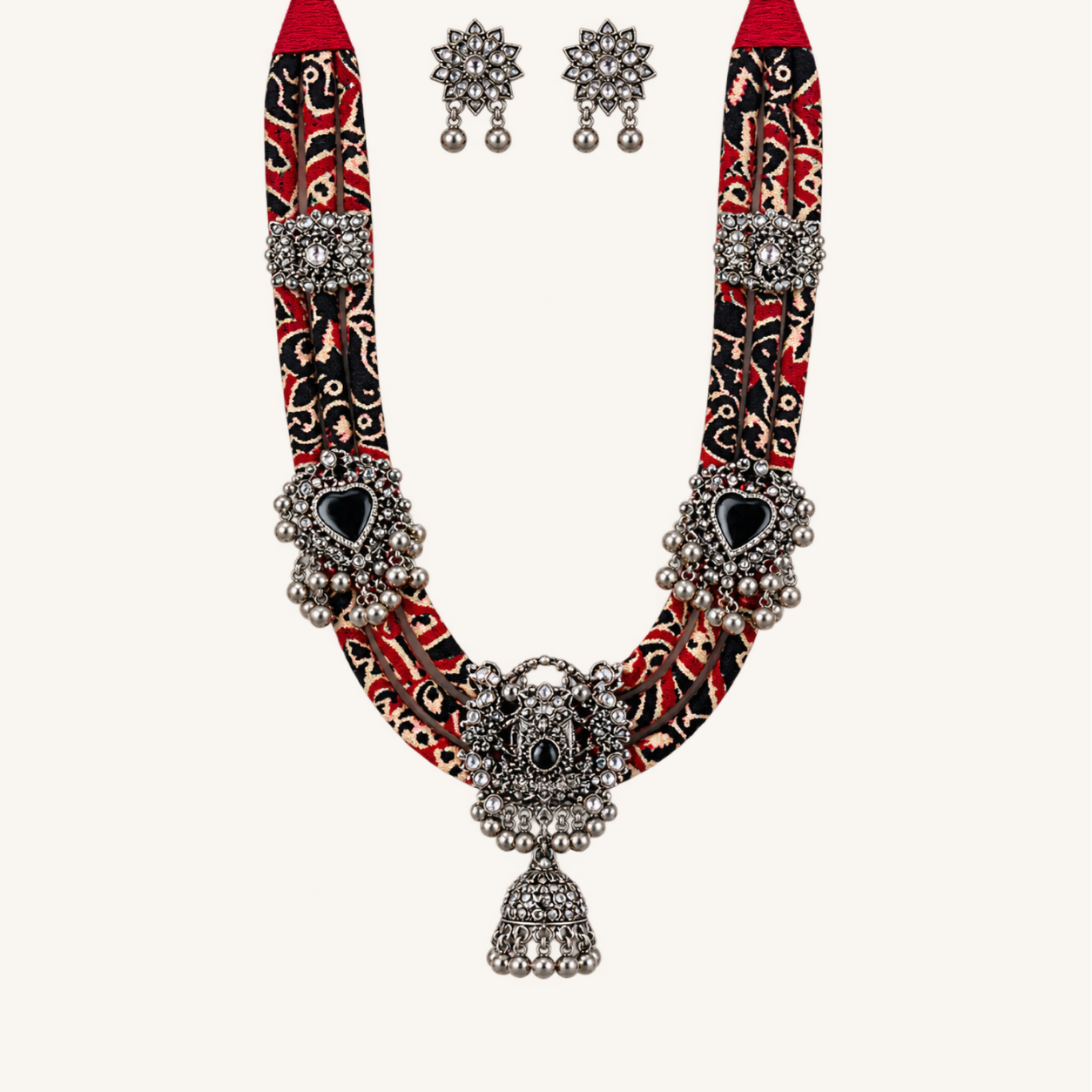Regal Mirrorwork Silver Necklace