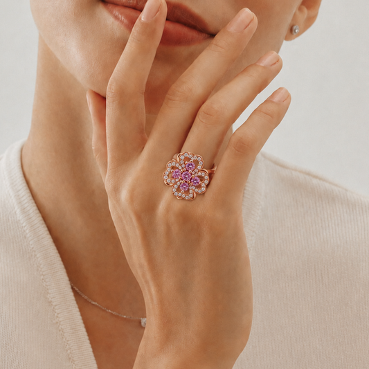 Rose Gold Pink Sapphire Clover