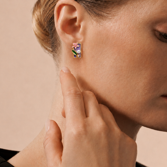 Aurelia Floral Enamel & Pearl Statement Stud