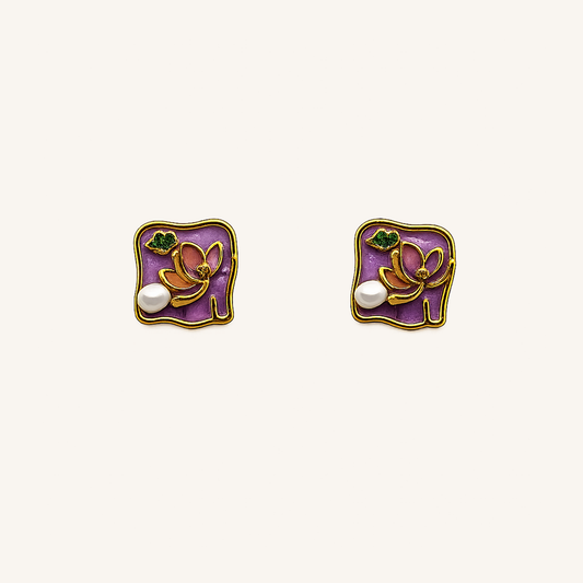 Aurelia Enamel Blossom & Pearl Stud