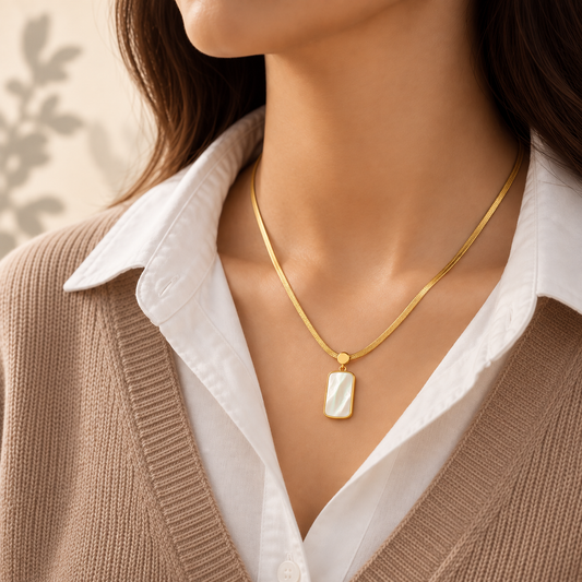 Gold Necklace with Pearl-Effect Pendant