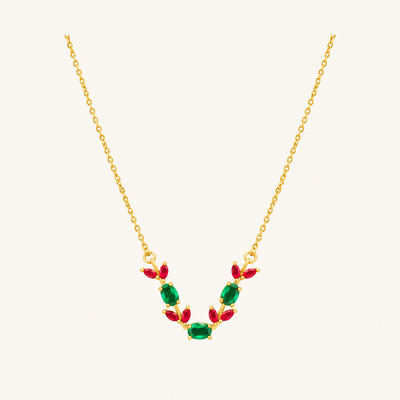 Gold-Tone Ruby Emerald Necklace