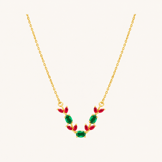 Gold-Tone Ruby Emerald Necklace