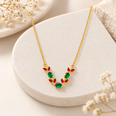 Gold V-Shaped Multicolour Necklace