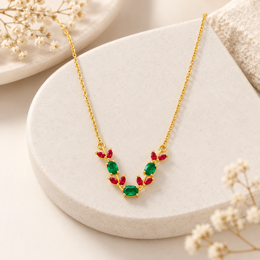 Gold V-Shaped Multicolour Necklace