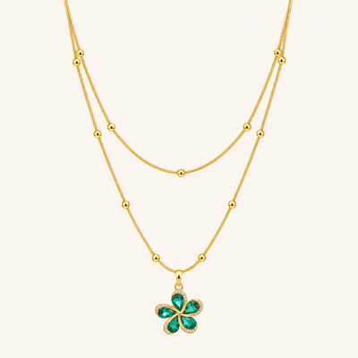 Gold-Tone Emerald Blossom Necklace