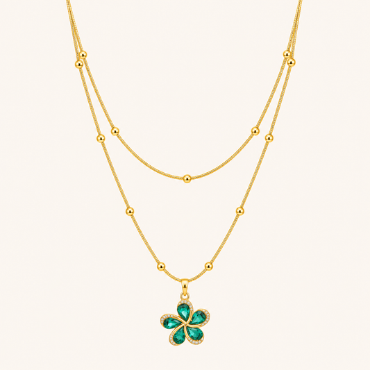 Gold-Tone Emerald Blossom Necklace