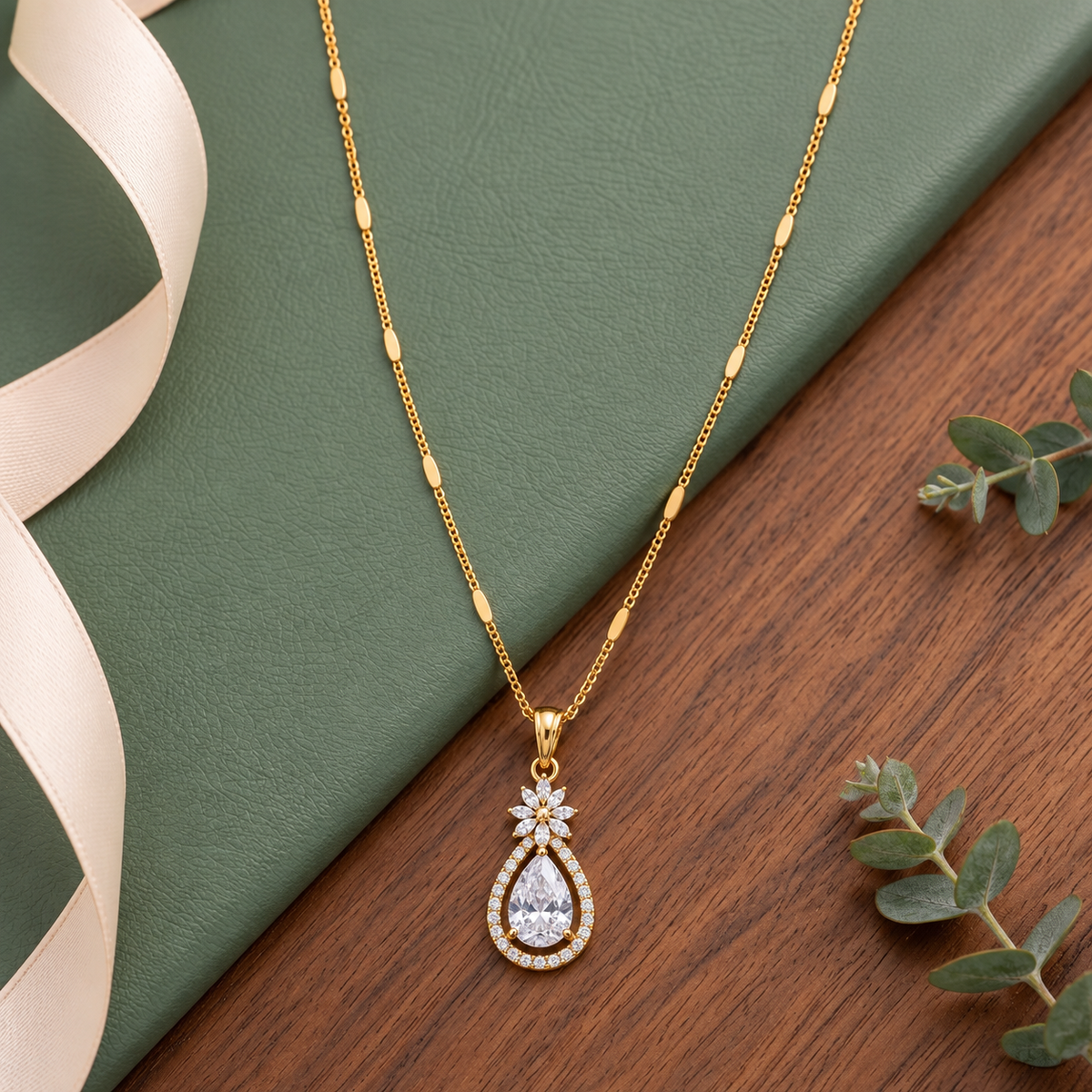 Elegant Teardrop Crystal Pendant Necklace