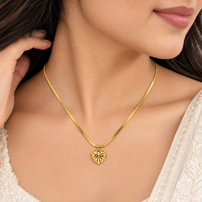 Floral Heart Necklace with Flat Chain