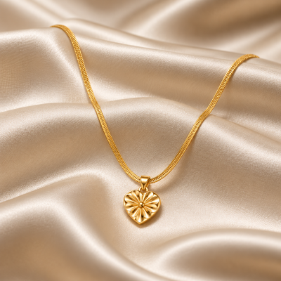 Gold Flower Heart Pendant Jewellery