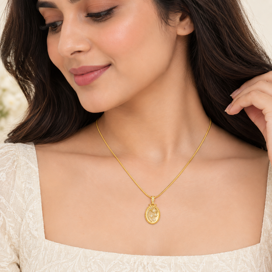 Oval Pendant with Floral Star Design