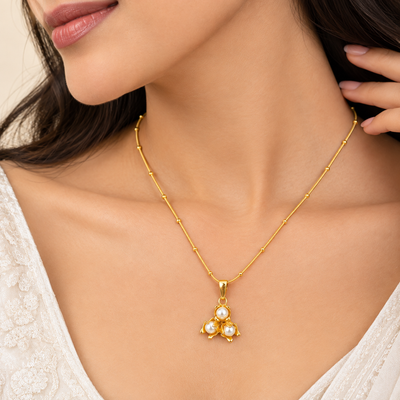 Gold Beaded Chain with Pearl Pendant