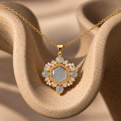 Gold Geometric Pendant with Sparkling Stones