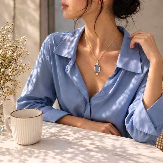 Blue Green Opal-Effect Pendant Necklace