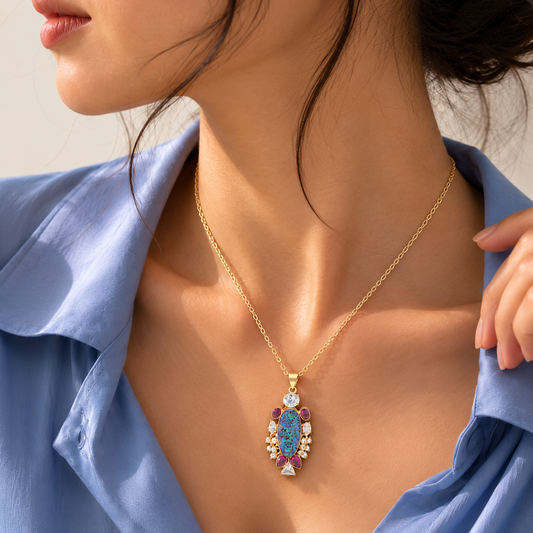 Colourful Pendant with Pink Stone Accents