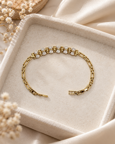 Gold Link Bracelet with White Stones