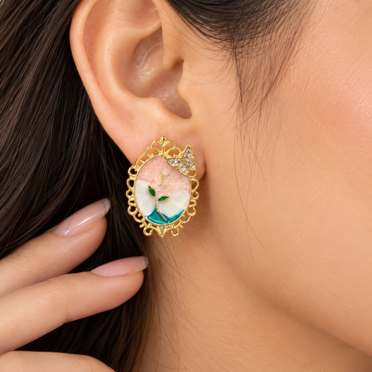 Elegant Floral Enamel Stud Earrings