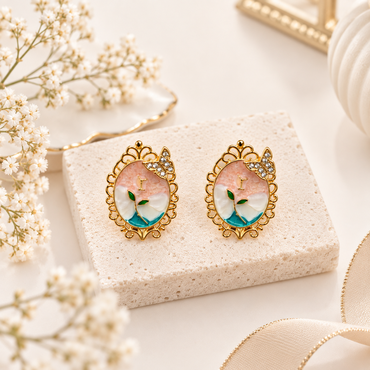 Elegant Floral Enamel Stud Earrings
