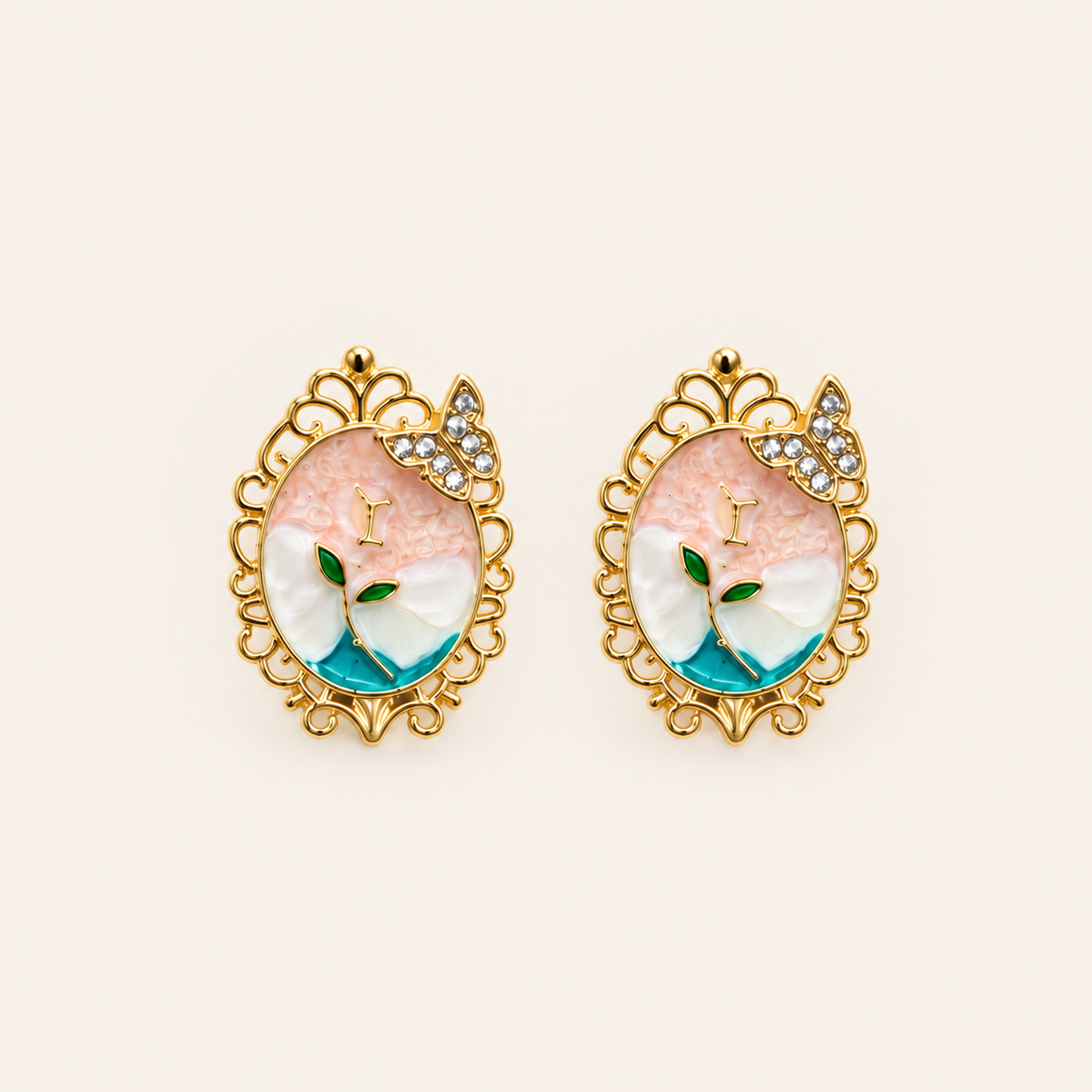 Elegant Floral Enamel Stud Earrings