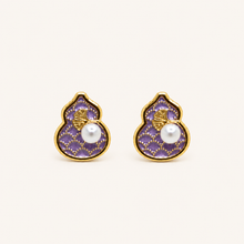 Designer purple and gold earrings with pearl detail for women and festive wear