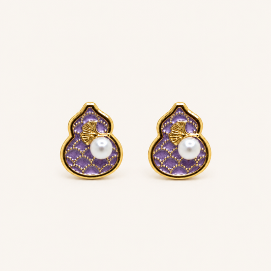 Designer purple and gold earrings with pearl detail for women and festive wear