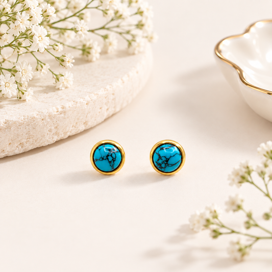 Turquoise statement stud earrings for women with marble detailing