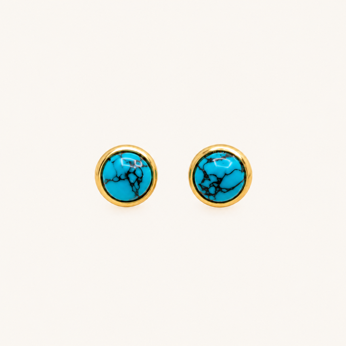 Turquoise Marble Gold-Tone Round Stud