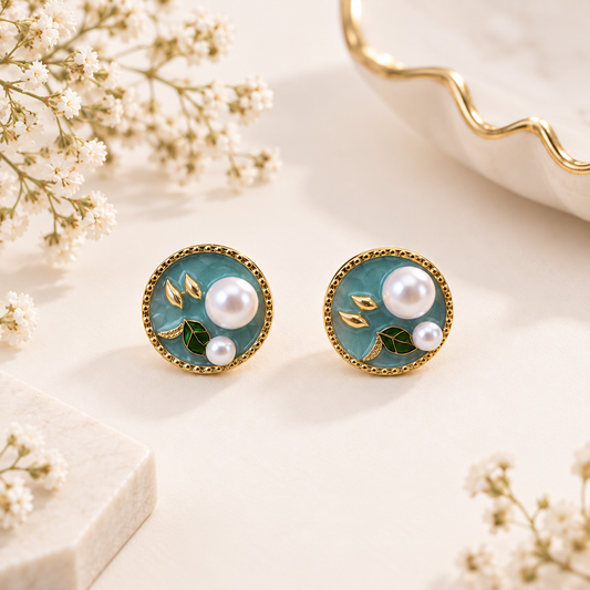 Anovra aqua pearl statement earrings for party festive and wedding wear