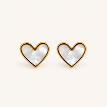 White heart gold-tone stud earrings for women