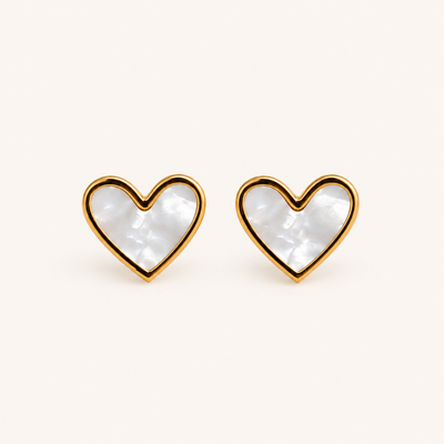 White heart gold-tone stud earrings for women