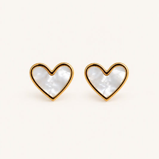 White heart gold-tone stud earrings for women