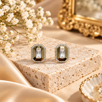 Anovra crystal gold earrings for party wear