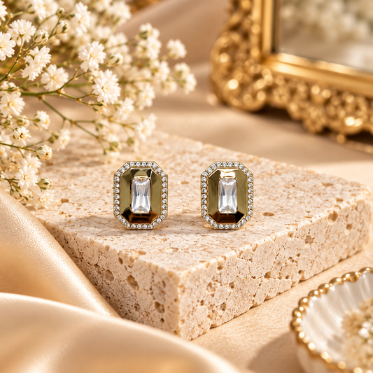 Anovra crystal gold earrings for party wear