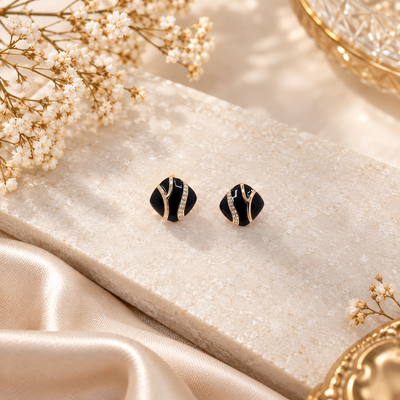 Anovra black gold stud earrings for party wear
