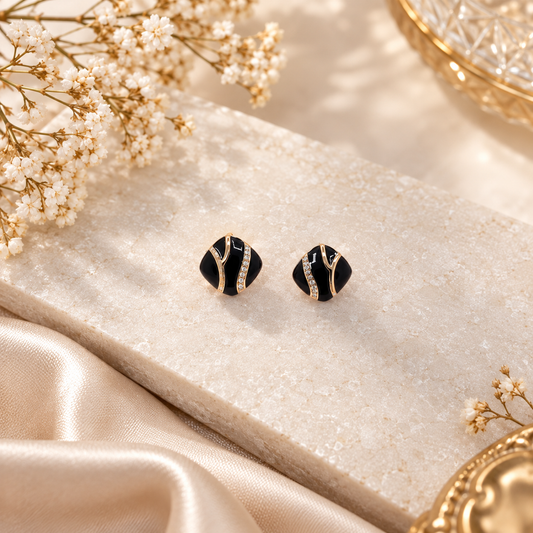 Anovra black gold stud earrings for party wear