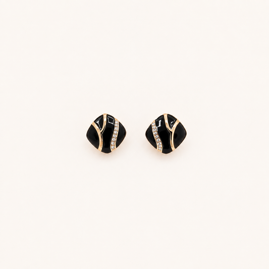 Black crystal stud earrings for women