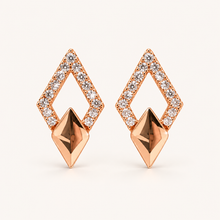 Rose gold geometric stud earrings with sparkling clear stones by ANOVRA.